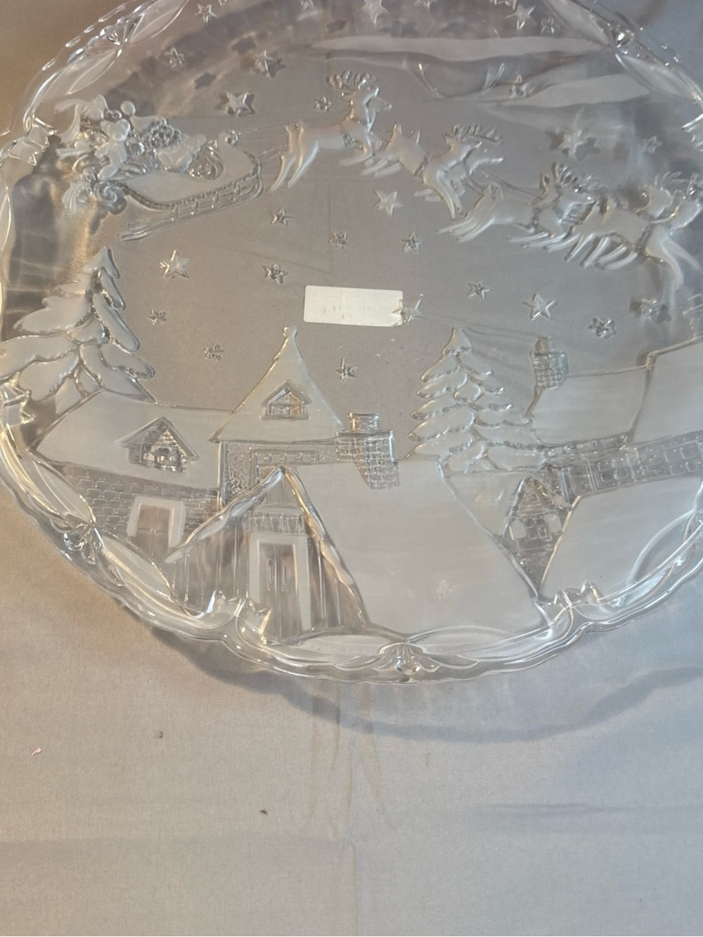 Mikasa Clear Glass Holiday Platter with Santa Sleigh Scene